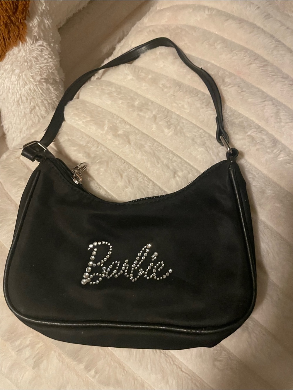 Barbie Black Rhinestone Script Shoulder Bag